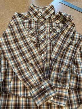 Classic Brown Plaid Button-Up Shirt - kids 5/6